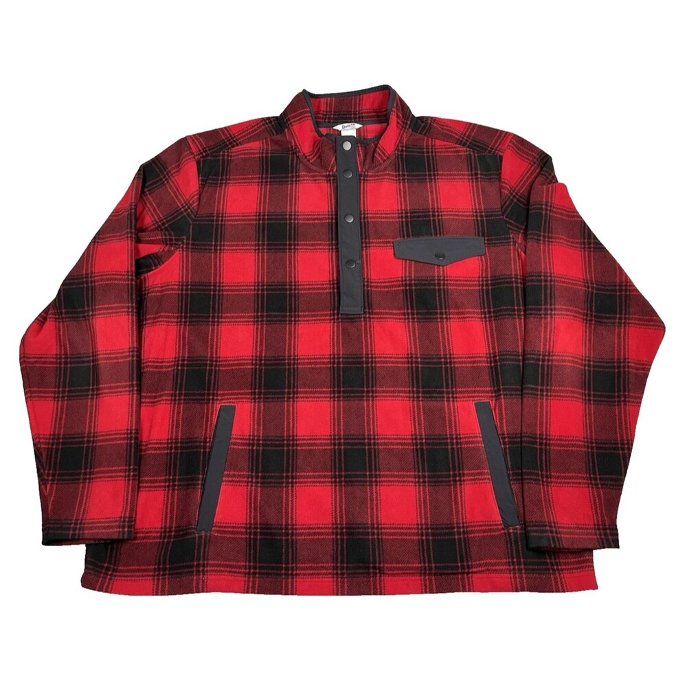 Duluth Trading Co Mens 3XL Red Black Plaid Snap Fleece Pullover Mock Neck Winter